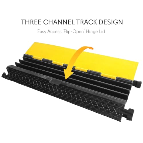 Pyle Durable Cable Protective Ramp Cover - Supports 33000lbs Three Channel Heavy Duty Cord Protection w/ Flip-Open Top Cover, 35.4” x 13.6” x 1.96” Cable Concealer for Indoor Outdoor Use PCBLCO105 - style: 1 Pack