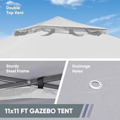 11x11 FT Gazebo Tent, Outdoor Tents for Parties with Mosquito Netting, Folding Heavy Duty Height Adjustable Canopy Tent for Patio Backyard Garden (White) - color: White