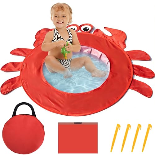 RunNico Pop Up Beach Pool, Portable Toddler Beach Pit with Water Bag and Storage Bag, Cute Shape Beach Pool Puddle for Outdoor Summer Beach Camping Traveling Vacation (Crab) - color: Crab