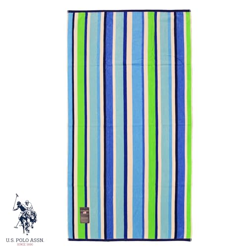 U.S. Polo Assn. Oversized (40” x 70”) Striped Nautical Design Beach Towel - Luxury Plush Cotton Hotel Quality for Bath, Pool - Myrtle Stripe - color: Myrtle Stripe, size: 40" x 70"