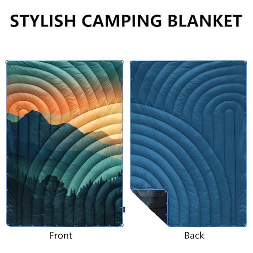 Camping Blanket,Lightweight Puffy Printed Camping Blanket Packable Outdoor Blanket for Camping,Traveling, Stadium, Hiking, Picnics - color: Cyan Sky, size: 39x55"