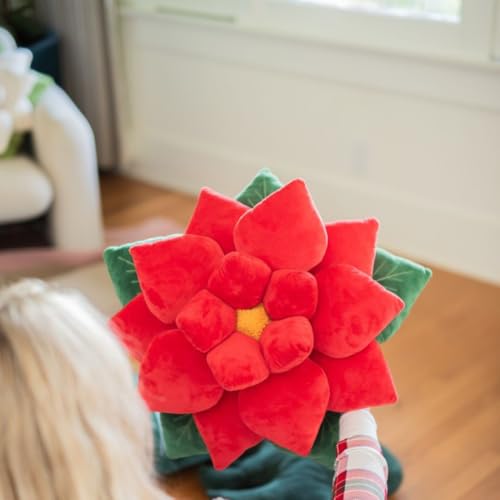 Green Philosophy Co. Poinsettia Plush Throw Pillow - Christmas Red Flower Shaped Accent Cushion | Unique Christmas Decor & Gift - color: Christmas Red