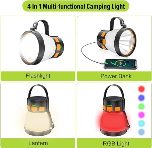 2 Pack LED Camping Lantern, 1500 Lumens Camping Lantern Rechargeable with Solar Panel Charging, Waterproof, 8 Light Modes, 7500mAh Power Bank, Camping Flashlight for Hurricane Emergency, Outdoor - size: Orange&Black 2Packs