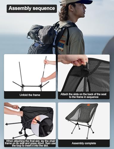 Camping Chair, Carbon Fiber Frame 1.6 lbs Ultralight Folding Chair, Compact Portable Camp Chair for Adults, Backpacking, Hiking, Outdoor, Travel