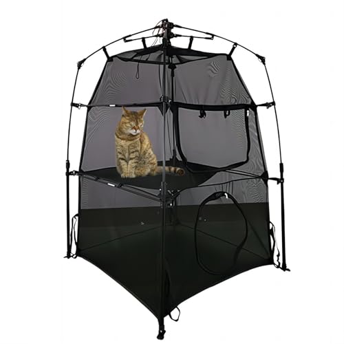 Portable Pop Up Pet Cat Tents Enclosures for Outside Patio - color: Black-Cat Tower House