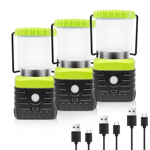 Jarxin 3PCS 3200K Warm Light LED Camping Lantern Rechargeable 1000LM, 4500mAh Power Bank, Flashlight for Hurricane Emergency, Hiking, IP44 Waterproof Lantern(Green) - style: Green/warm light