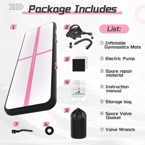Pink Gymnastics Mat Inflatable Tumble Track Mats 10/13/16/20ft Training Mats for Home Air Mat for Kids with Pump 4”/6” Thick for Cheerleading/Yoga/Exercise/Parkour/Beach/Park/Water - color: Black Pink, size: 10ft*3.3ft*4inches(3m*1m*0.1m)