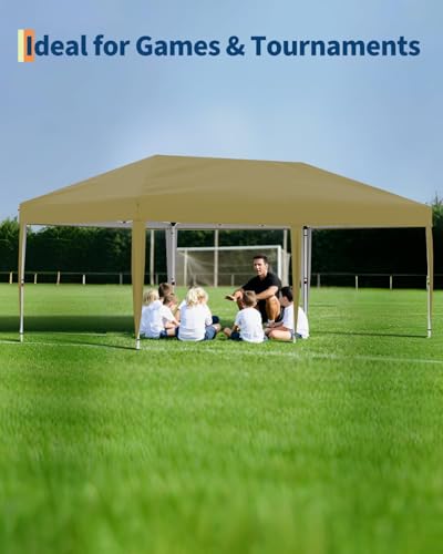 10X20 Pop Up Canopy Tent with 6 Sidewalls – Heavy Duty Commercial Instant Shelter, One-Person Quick Setup Outdoor Party Tent, Water-Resistant & Portable, Khaki - color: Khaki