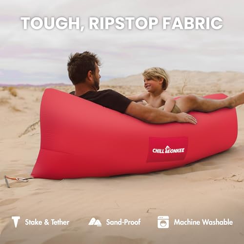 Portable Inflatable Lounger for Beach & Camping – Self-Inflating Air Couch, Beach Sofa, and Outdoor Lounge Chair for Relaxation and Comfort - color: Red