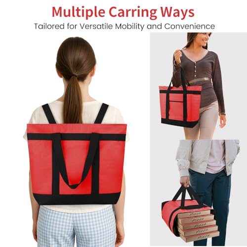 mosago Insulated Grocery Tote Bags, Large Reusable Cooler Bags with Zipper, Leakproof Thermal Shopping Bags for Food Delivery, Beach, Travel, Uber Eats & Picnic, Collapsible Personalized, Red - color: Red