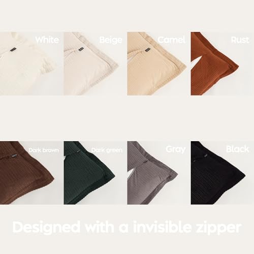 COCO TOP Set of 3 Super Soft Striped Corduroy Throw Pillow Covers 18x18inch, Decorative Boho Square Pillow Covers for Sofa Couch Aesthetic Decor Bedroom Living Room (Earthy Brown, Rust & Cream) - color: Dark Brown/Rust/White, size: 18" x 18" (Pack of 3)