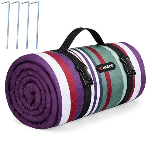 HX&OD Outdoor Picnic Blanket Extra Large, 80''*80'' Waterproof Picnic Mat with Stakes Foldable Camping Blanket Portable with Carry Strap for Beach Mat (Red, 80''*80'') - color: Red, size: 6'8" x 6'8" (Square)