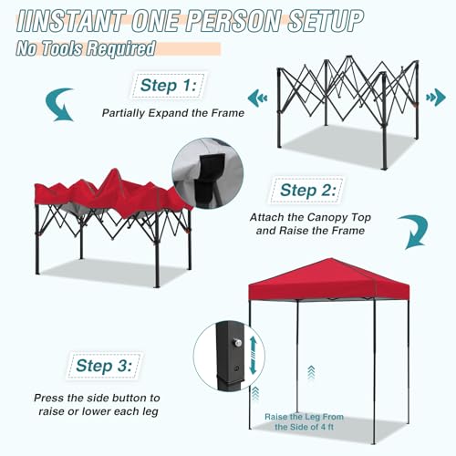 EAGLE PEAK 6x4 Instant Pop Up Canopy Tent, Straight Leg Sun Shelter, Portable Canopy with Carry Bag for Camping, Beach & Sports, Red - color: Red, size: No Wall