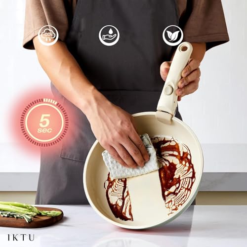 Ceramic Pots and Pans Set Non Stick Green, 8 Pcs Nonstick Cookware Set with Detachable Handle RV Camping Induction Kitchen Cookware Set Non Stick, PFAS PFOA & PTFE Free - color: Sage Green
