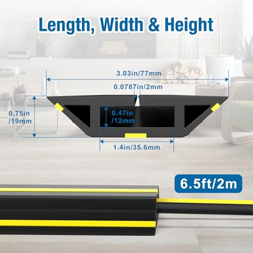 Eapele 6.5ft Cable Protector Cord Cover for Floor, Heavy Duty PVC Duct Easy to Unroll, Prevent Trip Hazard for Home Office or Outdoor Settings - color: Yellow & Black, size: 6.5 feet-1pc