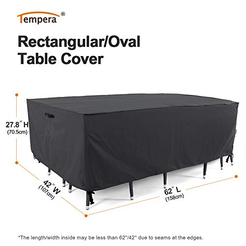 Tempera Outside Table and Chair Covers, Outdoor Dining Set Cover, Patio Furniture Cover Waterproof,Durable, Heavy Duty for Winter, Rectangle,62''L x 42''W x 27.8''H, Space Grey - color: Grey, size: 62''L x 42''W x 27.8''H