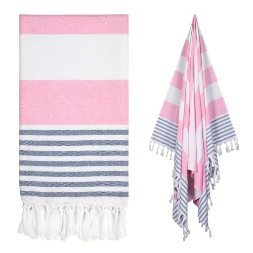 cabanana Turkish Beach Towel Oversized - 40"x70" Quick Dry Sand Free Thin Beach Towels for Adults,Extra Large Cotton Lightweigh Travel Towel for Beach Accessories (Pink Blue) - color: Z Pink Blue