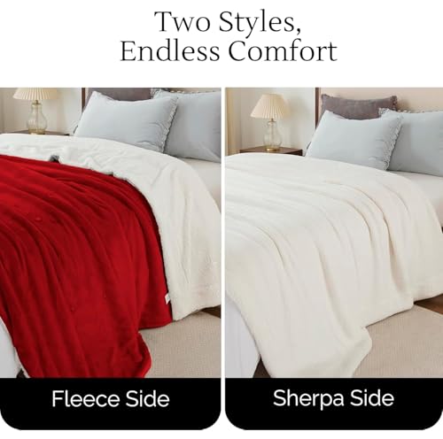 Waterproof Throw Blanket (40"x60") – Reversible Fleece & Sherpa, TPU Leakproof Stain Resistant Couch & Sofa Cover, Bed Protector – Machine Washable - Burgundy - color: Red, size: 40 x 60 inch