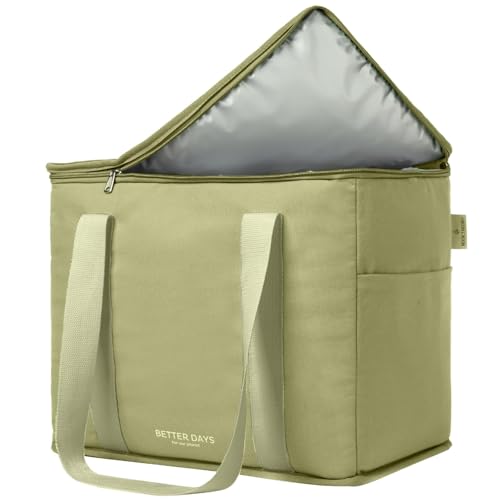 Nook Theory Reusable Insulated Grocery Bag - Leak Proof, X Large Cooler Bag - Insulated Shopping Bags for Groceries - Travel Cooler Bag for Frozen and Hot Food with Zippered Top (Full Sage) - color: Full Sage