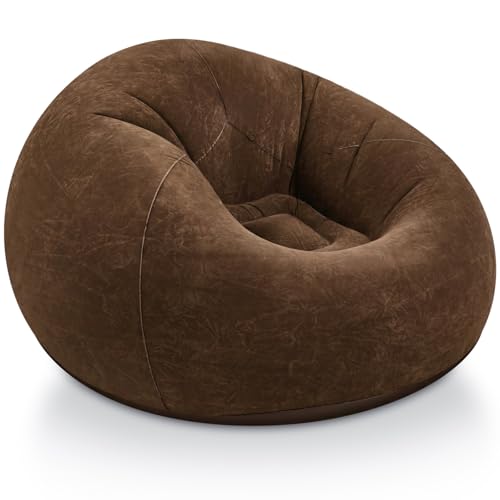 Realspring Inflatable Bean Bag Chairs for Adult Blow up Chairs Lazy Sofa Folding Portable Inflatable Chair for Movie Outdoor Room Bedroom Reading Camping (Brown) - color: Brown