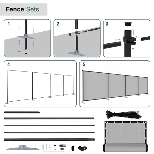 ECOOPTS 6'H x 24'L Privacy Fence Set with Poles and Rails Ground Spikes Fence Kit for Pool Patio Garden Yard (Light Gray) - color: Light Gray, size: 0 6'Hx24'L
