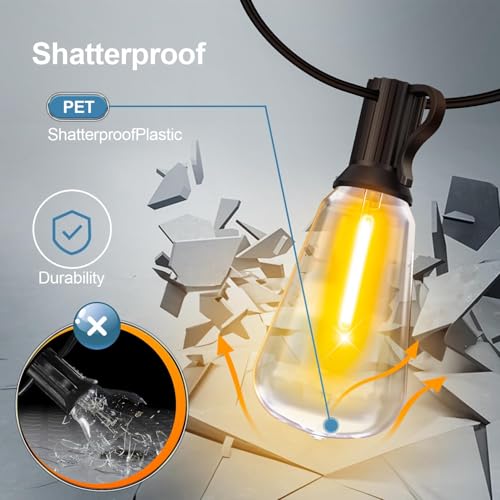 MGVIH Outdoor String Led Patio Lights: 65Ft 20M Outside Waterproof Light with Remote Dimmable ST38 Shatterproof Bulb Connectable Hanging Outdoor Electric Lighting for Backyard Yard Gazebo Porch Party - size: 65FT-Remote