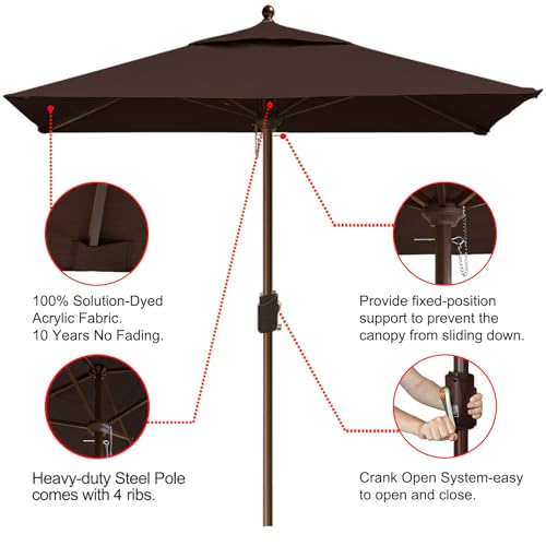 EliteShade USA 10-Year-Non-Fading 6x6Ft Square Market Patio Umbrella, UPF 50+ UV Protection Performance Sun Umbrella, Heavy Duty Commercial Grade Outdoor Table Umbrella with Crank, Windproof Vented Top for Garden, Pool, Deck and Outdoor Playsets, Chestnut