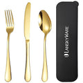 Portable Utensils Set with Case,Reusable Office Flatware Set,Healthy Travel Cutlery Set 3 PCs Stainless Steel Fork, Spoon,Knife Cutlery Ideal for Travel, Lunch Box and Camping (Gold-3PCs) - color: Gold - 3 PCs