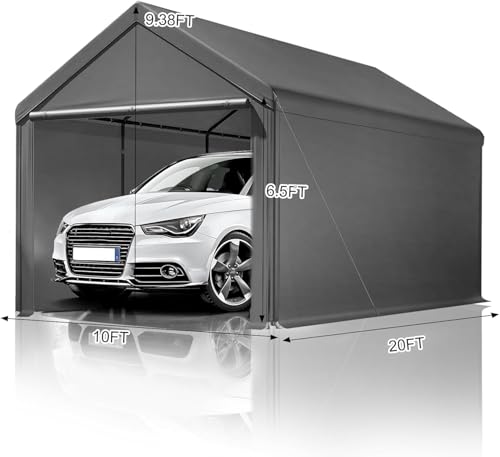 Carport, 10x20ft Heavy Duty Car Port, Portable Garage with Steel Frame, Carports Canopy Storage Shed Party Tent with Waterproof Tarp for Car Boat Truck (Grey) - color: Gray