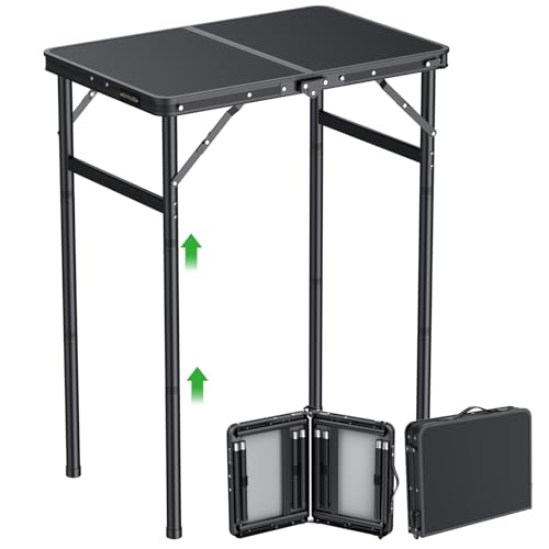 GARLLEN 2ft Folding Camping Table, 3 Adjustable Height Lightweight Picnic Table, Portable Aluminum Grill Table for Outdoor, Camping, Grill, Threaded Install, 23.6" L x 15.7" W, Black - color: Black, size: Tabletop Size: 23.6"L x 15.7"W