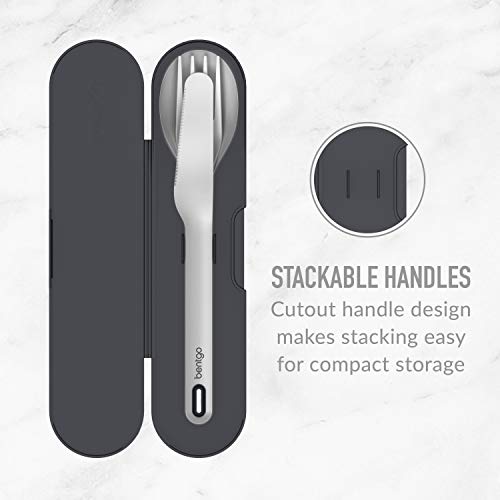 Bentgo Stainless Travel Utensil Set - Reusable 3-Piece Silverware Set with Carrying Case, High-Grade Premium Steel, BPA-Free Case, Eco-Friendly - Ideal for Travel, Camping, and Office Use (Carbon) - color: Carbon