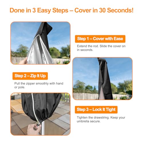 OKPOW Umbrella Covers for Outdoor Umbrellas - Small Patio Umbrella Cover for 6 ft to 9 ft Outdoor Table Umbrella - Waterproof Windproof Anti-UV Garden Parasol Covers, Black - color: Black
