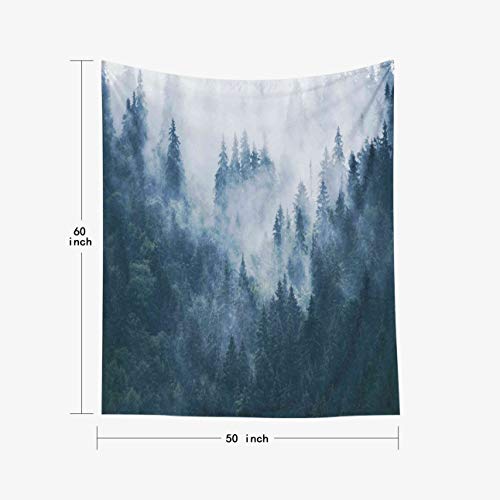 EMMTEEY Dorm Tapestry Marble,Tapestries Décor Living Room Bedroom for Home Inhouse by Printed 50x60 Inches for Foggy Mountain Landscape with fir Forest in Hipster Vintage Retro Style - color: Grey Green, size: 50"L x 60"W