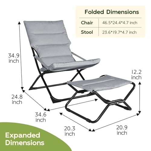 Abba Patio Heavy-Duty Outdoor Chaise Lounge Chair, Reclining Folding Camping Chair with Removable Footrest, All-Weather Portable Patio Furniture for Poolside, Beach, Lawn, Indoor Outdoor Use, Grey - color: Grey