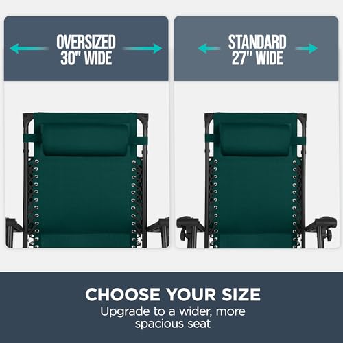 Best Choice Products 30” Wide Folding Zero Gravity Outdoor Recliner Patio Lounge Chair w/Adjustable Canopy Shade, Headrest, Side Accessory Tray - Forest Green - color: Forest Green, size: Oversized Extra Wide