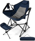 HAPPYGRILL Hammock Camping Chair Outdoor Folding Swinging Chair with Retractable Footrest, Cozy Head Pillow, Carrying Bag Included, Portable Lightweight Rocking Chair for Camping Fishing Picnic - color: Navy 1 Pack