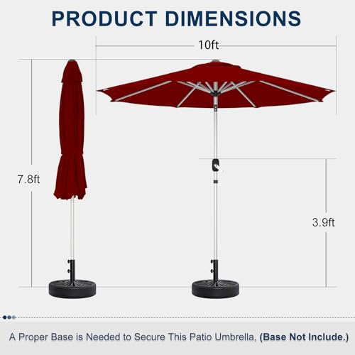 10FT Aluminum Outdoor Patio Umbrella, Fade-Resistant Market Umbrella with Push Button Tilt Function, 8 Sturdy All-Aluminum Ribs for Gardens, Patios, Backyards & Pools - color: Burgundy, size: 10FT-1Tier (Aluminum Umbrella)