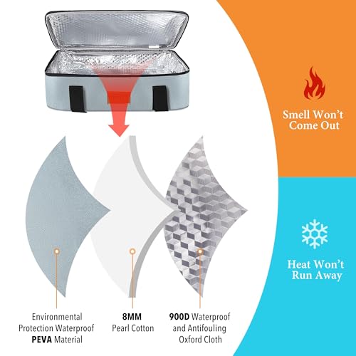 Insulated Casserole Carrier - Single Layer Design, Food Warmer Bag for Hot&Cold Food Travel, Fits 9x13 Casserole Dish, Leak-Proof, Durable Nylon, Zip Pockets, Grey - color: grey-1
