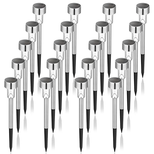 GIGALUMI Solar Pathway Lights, Stainless Steel IP44 Waterproof Auto On/Off Outdoor LED Solar Landscape Lights for Garden, Yard, Patio, Path and Walkway(20 Pack, Cold White) - color: Cold White, size: 20 PACK