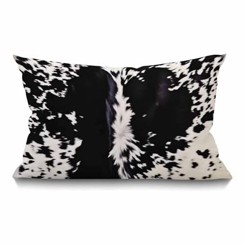Smooffly Farmhouse Pillow Covers Cowhide Print 12" x 20" Farmhouse Rustic Décor Lumbar Pillow Covers Black & White Cow Spots Pattern Printed Housewarming Gifts Family Room Décor - color: Swn05