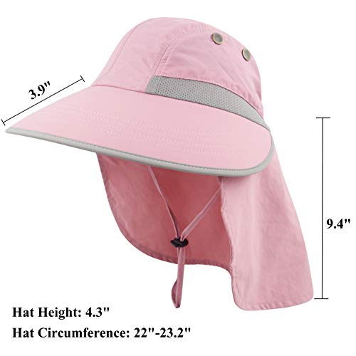 Muryobao Women's Sun Hat Outdoor UV Protection Foldable Mesh Hat Wide Brim Summer Beach Fishing Cap with Neck Flap - color: Pink