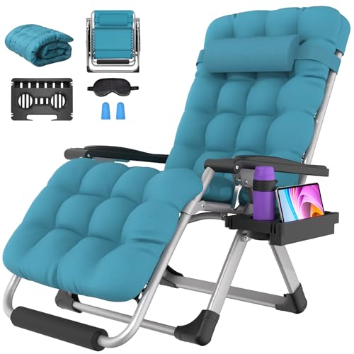 Suteck Oversized Zero Gravity Chair, 29In XL Outdoor Recliner Chair w/Removable Cushion&Headrest, Camping Lounge Chair w/Upgraded Lock&Footrest, Reclining Patio Chairs for Indoor Outdoor,500LBS - color: Indigo Blue, size: XL 29 Inch