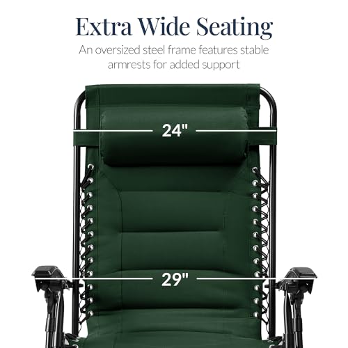 Best Choice Products Oversized Padded Zero Gravity Chair, Folding Outdoor Patio Recliner, XL Anti Gravity Lounger for Backyard w/Headrest, Cup Holder, Side Tray, Polyester Mesh - Forest Green - color: Forest Green
