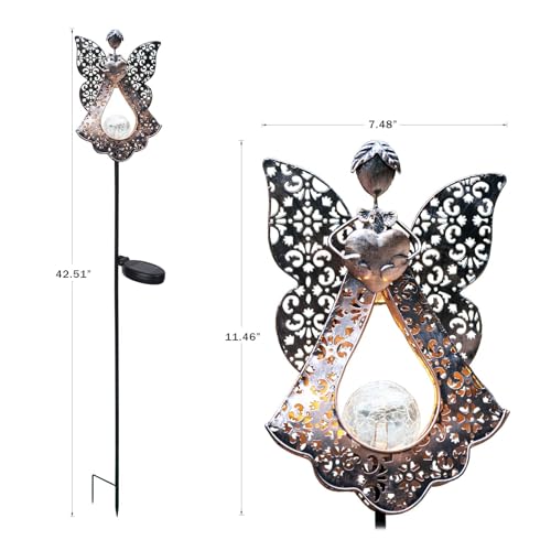 LEDs Solar Stake Lights for Garden Metal Warm White, Memorial Gift - Perfect as Remembrance & Sympathy Gifts (Angel-Bronze) (Angel) - style: Angel