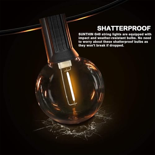 SUNTHIN Globe Outdoor String Lights, 27FT Patio Lights with 14 G40 Shatterproof LED Bulbs(1 Spare), Waterproof Hanging Lights String for Outside Backyard, Porch, Deck, Party, Garden - color: Black, size: 27FT