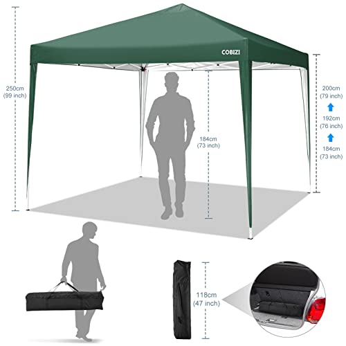 COBIZI 10x10 Pop Up Canopy Tent with 4 Sandbags, Easy Set Up Gazebo, Instant Outdoor Sun Shade &Waterproof Canopy with 8 Stakes,4 Ropes&Carry Bag, Tents for Parties, Beach, Backyard,Camping(Green - color: Green, size: 10x10FT without sidewall