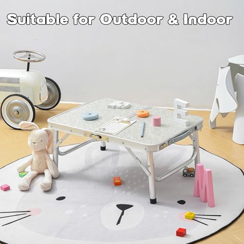 YihuiKo Folding Camping Table, Aluminum 24" x 16" Adjustable Height Max 27.5" with Carrying Handle, Lightweight, Portable Camping Table for Outdoor Indoor Picnic Beach, Silver - size: 24"L x 16"W x 27"H Silver