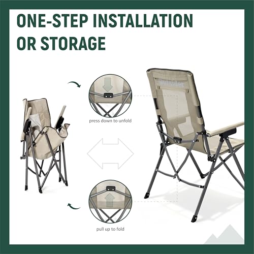 OUTSIDER 3-Position Portable Camping Chair- Heavy Duty 350 lb, Breathable Mesh, Outdoor Folding Chair for Camping, Lawn, Backyard - Includes Carry Backpack & Quick-Hook Ports
