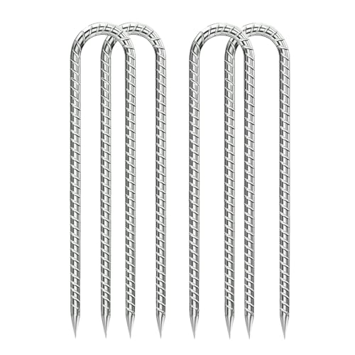 Rebar-Stakes-12-Inch, Ground Stakes Heavy Duty U-Hook Galvanized Anti-Rust Ground Anchors for Camping Tent Trampoline Accessories Dog Fence Chicken Coop Deer Fence 4pcs - color: Silver-U-HOOK, size: 4pcs