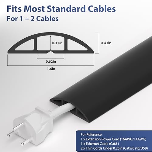 ZhiYo 5.6ft Cord Covers for Wires on Floor, Cord Hider Floor Hide Extension Cords, Soft PVC Cable Cover Cable Protector, Wire Cavity W0.62in H0.31in, Black - color: Black, size: 1.6'' W X 5.6' L